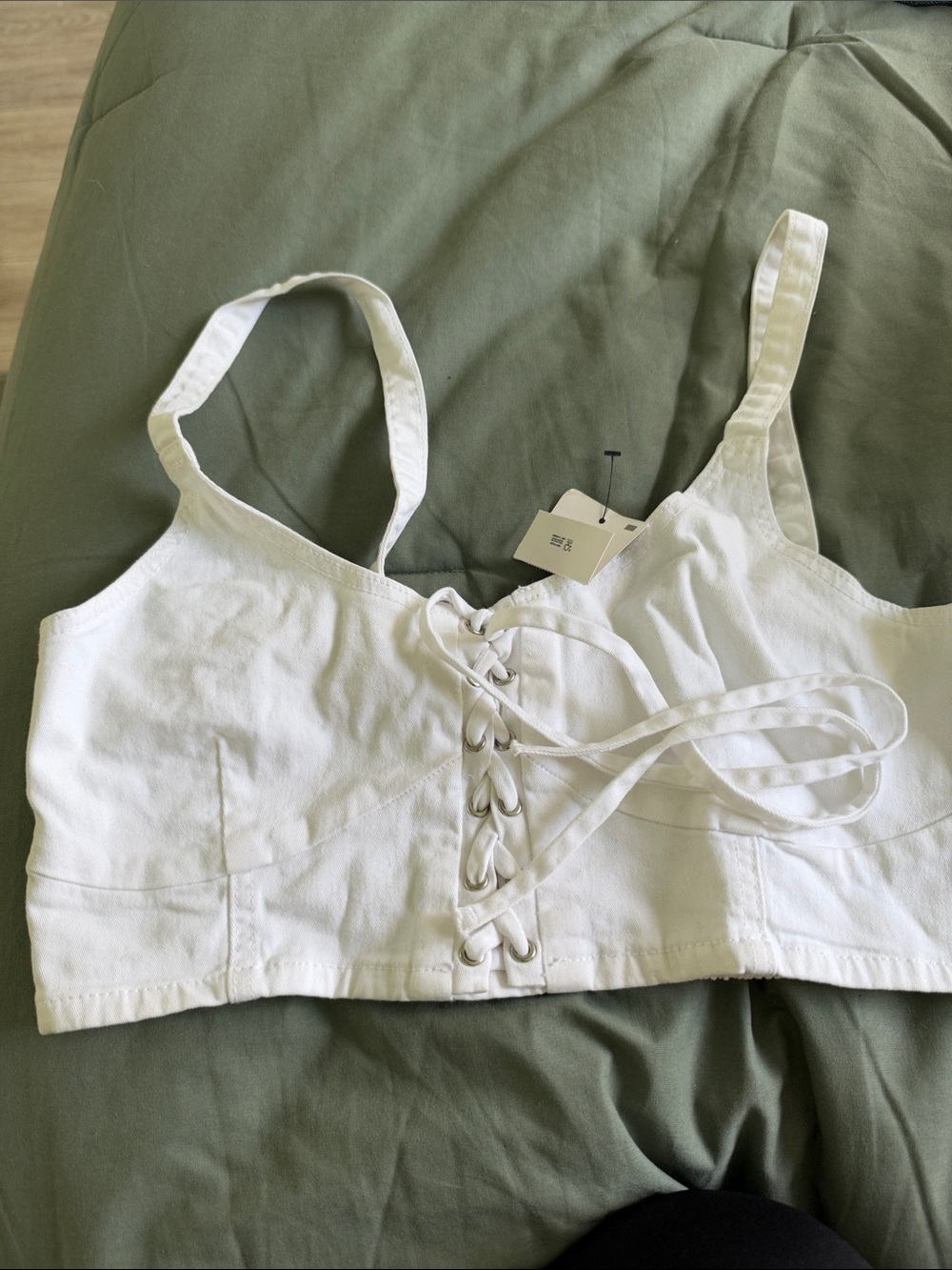 Cotton On White Lace-Up Crop Camisole